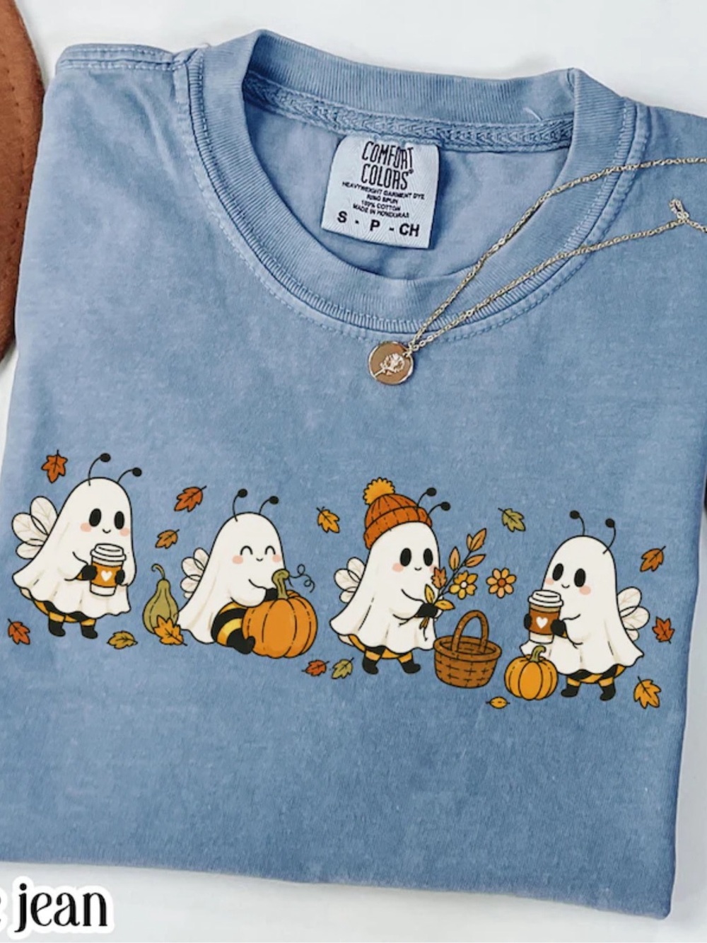 Comfort Colors Blue Jean Ghost Pumpkin Graphic Tee
